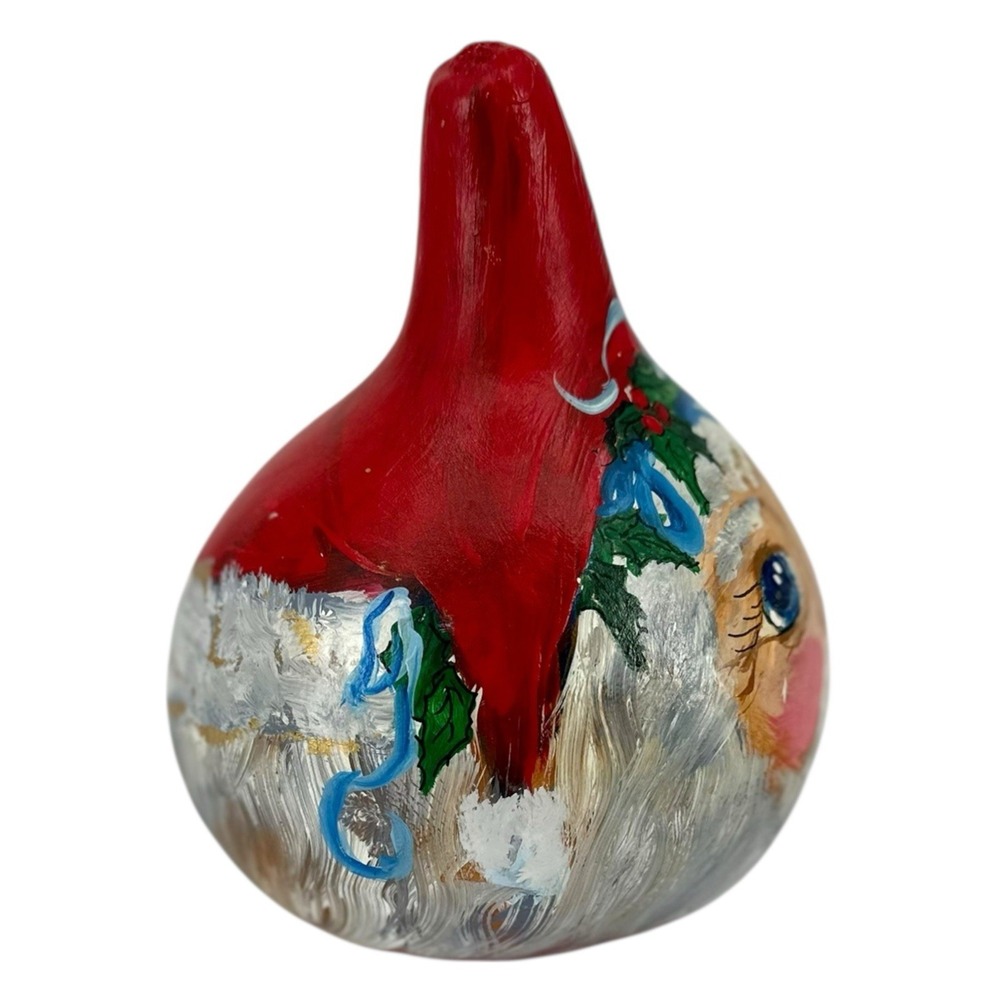 Vintage Hand Painted Santa Gourd Folk Art Signed Primitive Christmas Decor - Picture 5 of 9